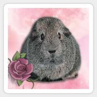 Guinea Pig Cute Rose Heart Floral Funny Design Sticker